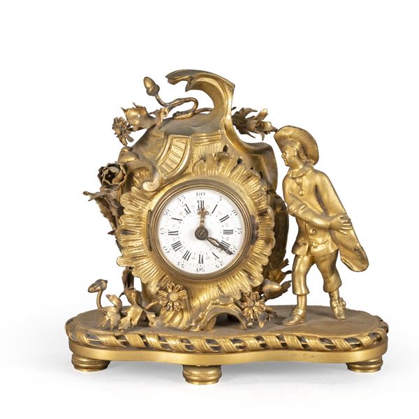Planchon Paris, orologio da tavolo in bronzo dorato  (Francia, XIX-XX Sec.)  - Asta Dipinti Antichi, Arredi, Sculture e Oggetti d'Arte - Colasanti Casa d'Aste