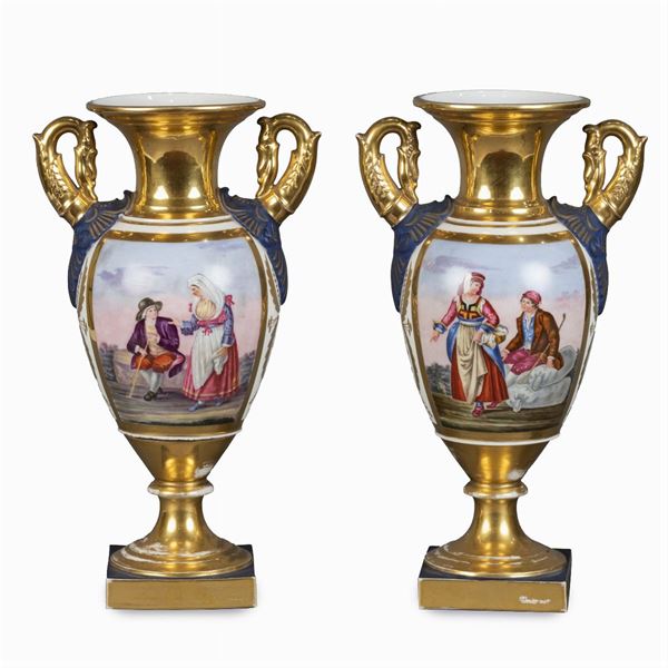 Pair of polychrome porcelain vases