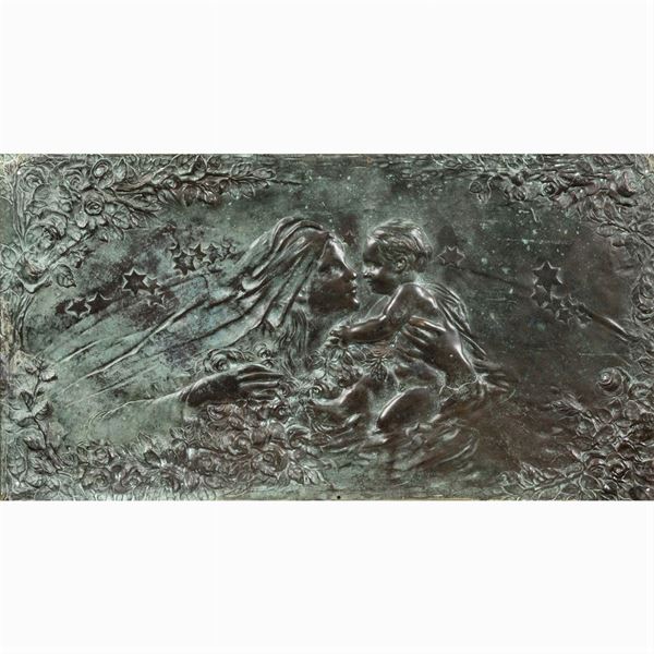 Patinated bronze plate