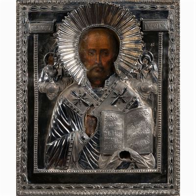 Icona Raffigurante San Nicola con Riza in Argento
