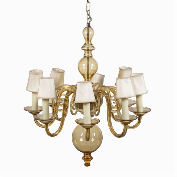 Lampadario a 8 luci in cristallo colore ambra