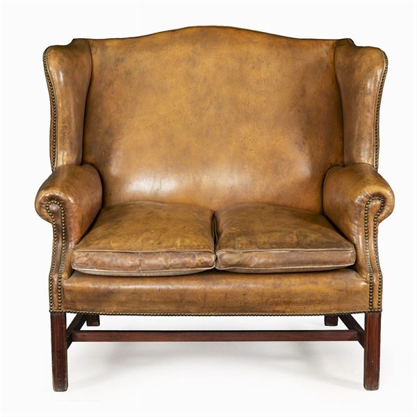 Wood and leather sofa