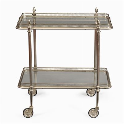 Carrello Portavivande in Metallo Argentato e Vetro