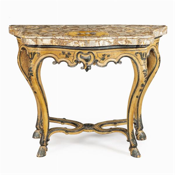 Lacquered wood and marble console