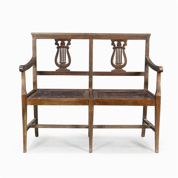 Wood and Vienna straw sofa