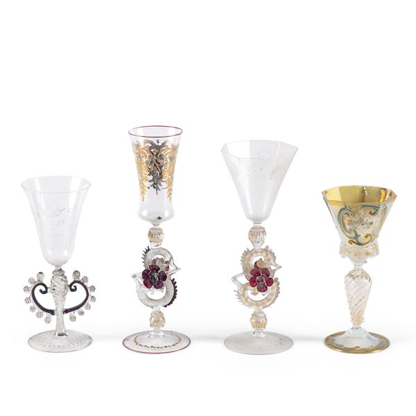 Gruppo di bicchieri da collezione in vetro soffiato (4)  (Murano, XIX Sec.)  - Asta Dipinti Antichi, Arredi, Sculture e Oggetti d'Arte - Colasanti Casa d'Aste