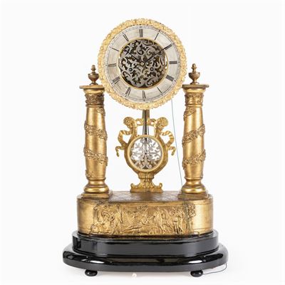 Orologio da Tavolo in Legno Dorato e Bronzo