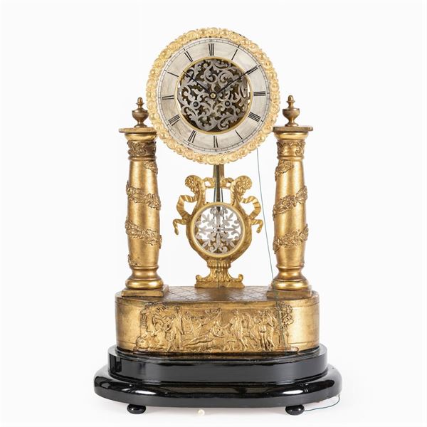 Gilded wood and bronze table clock