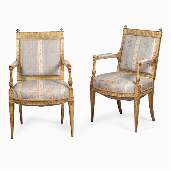 Pair of  gilded wood armchairs  (Italy, late 18th century)  - Auction Old Master Paintings, Furniture, Sculpture and  Works of Art - Colasanti Casa d'Aste