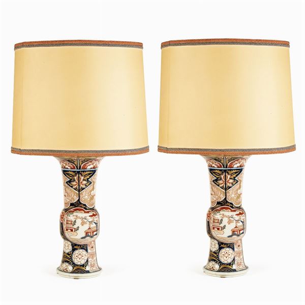 Pair of Imari porcelain electrified vases