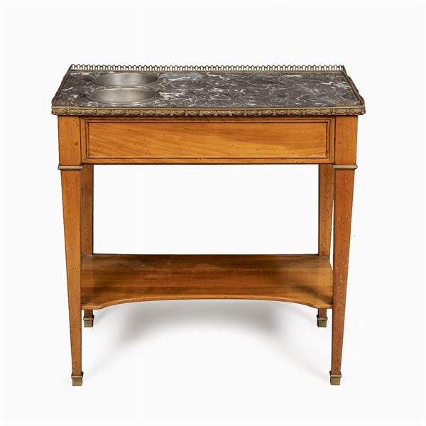 Cherry wood and bronze coffee table