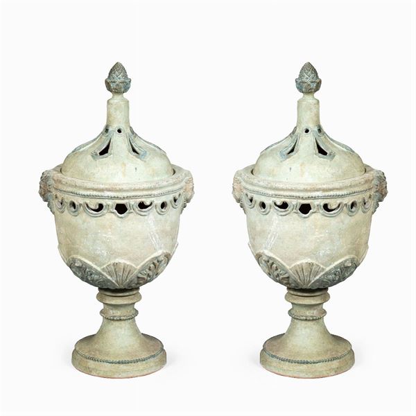 Pair of terracotta vases painted in polychrome