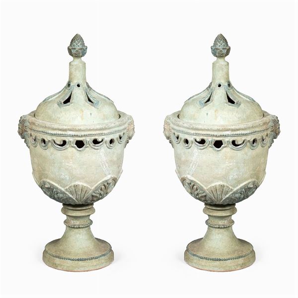 Pair of terracotta vases painted in polychrome