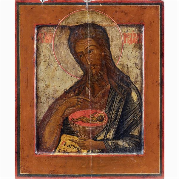 Icona raffigurante San Giovanni  (Russia, XIX Sec.)  - Asta Dipinti Antichi, Arredi, Sculture e Oggetti d'Arte - Colasanti Casa d'Aste