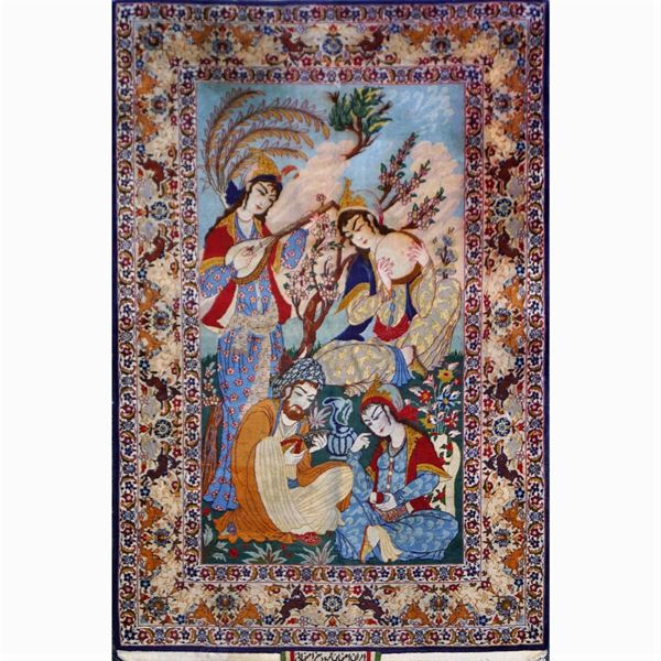 Tappeto Isfahan figurato  (Persia, XX Sec.)  - Asta Dipinti Antichi, Arredi, Sculture e Oggetti d'Arte - Colasanti Casa d'Aste
