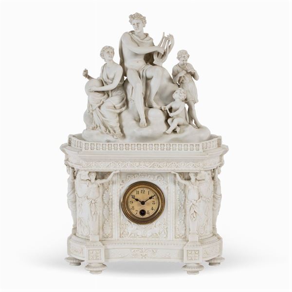 Karl Ens Volkstedt, orologio da tavolo in porcellana biscuit