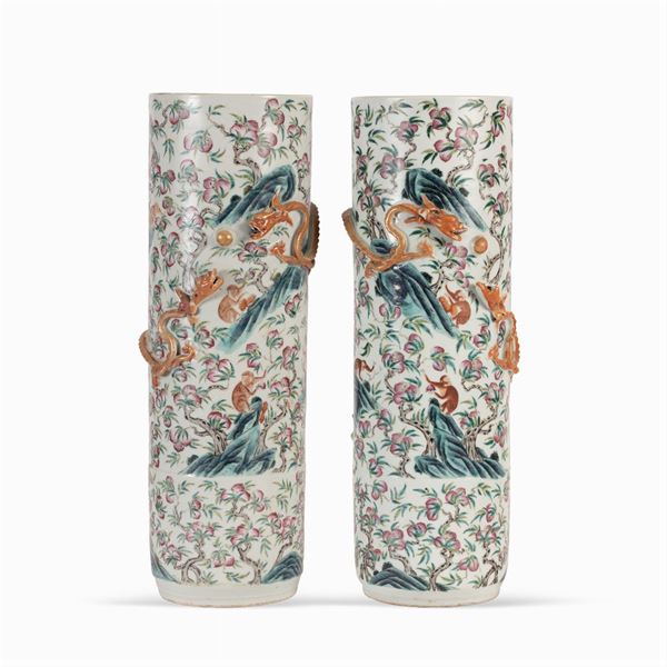 Pair of large Pink Family porcelian vases