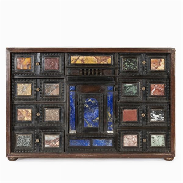 Wood and polychrome marble Coin cabinet