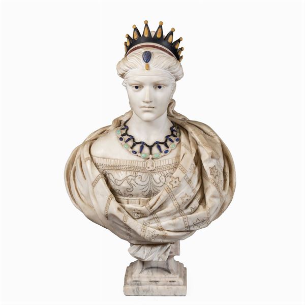 Busto ritratto in marmo bianco di Carrara e marmi policromi