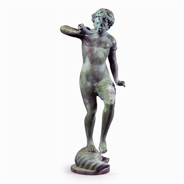 Scultura fontana in bronzo brunito