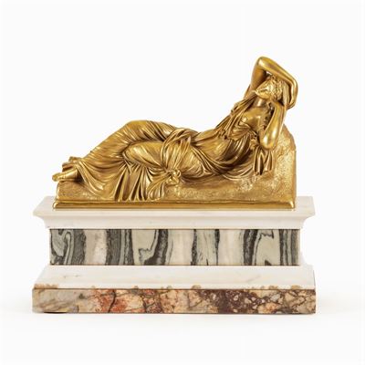 Scultura in Bronzo Dorato e Marmo