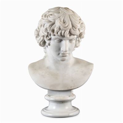 Testa di Antinoo in Marmo Bianco Statuario