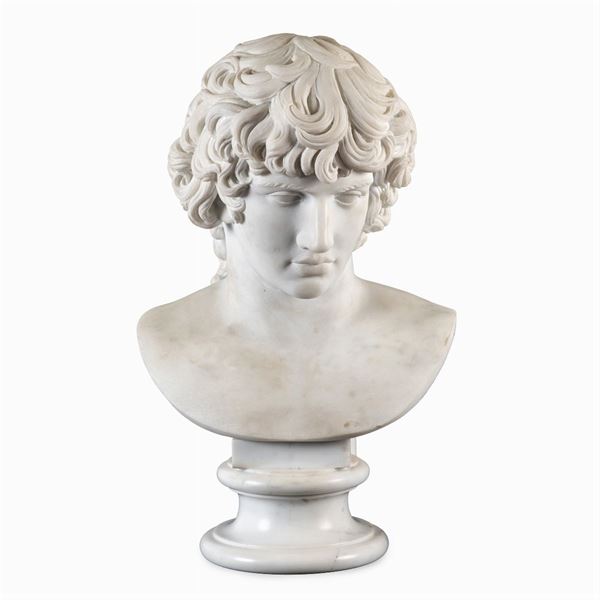 Head of Antinous in white statuary marble  (Italy, 19th-20th century)  - Auction Old Master Paintings, Furniture, Sculpture and  Works of Art - Colasanti Casa d'Aste