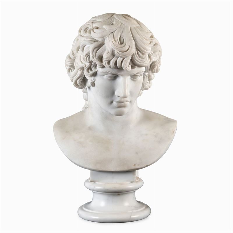 Testa di Antinoo in Marmo Bianco Statuario