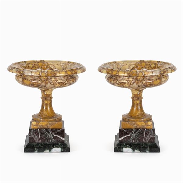Pair of Siena yellow breccia marble stands