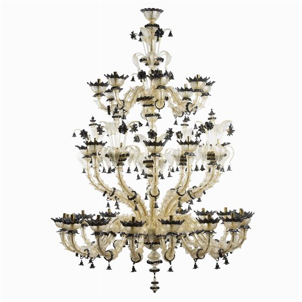 Rezzonico 36 lights in transparent, gold and black glass  chandelier