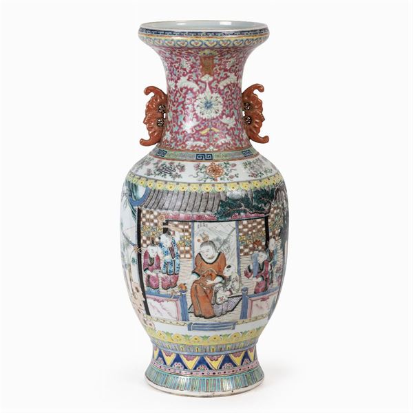 Vaso a balaustro in porcellana Famiglia Rosa