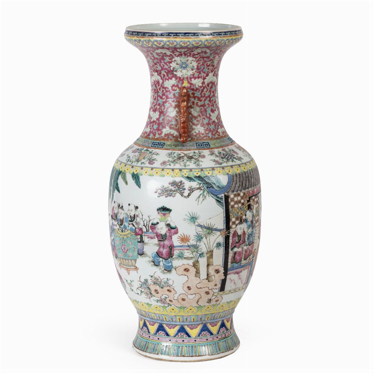 Vaso a Balaustro in Porcellana Famiglia Rosa