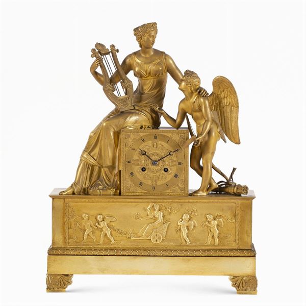 Orologio da tavolo in bronzo dorato  (Francia, XIX Sec.)  - Asta Dipinti Antichi, Arredi, Sculture e Oggetti d'Arte - Colasanti Casa d'Aste