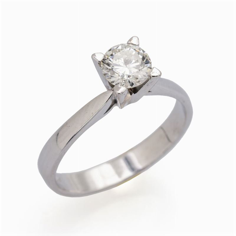 Anello Solitario in Oro Bianco 18kt con un Diamante