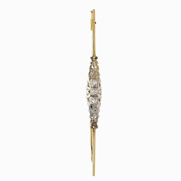 Yellow gold and silver with diamonds Bar brooch