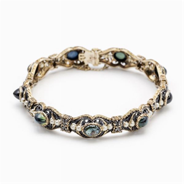 Bracciale in oro giallo e argento con tormaline