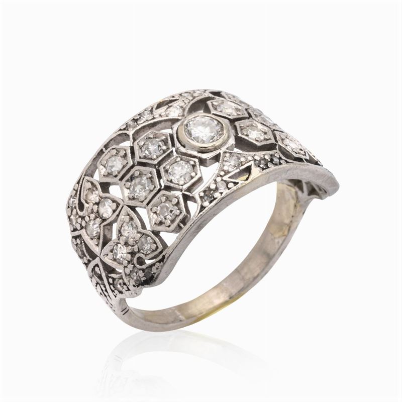 Anello a Fascia in Oro Bianco e Diamanti