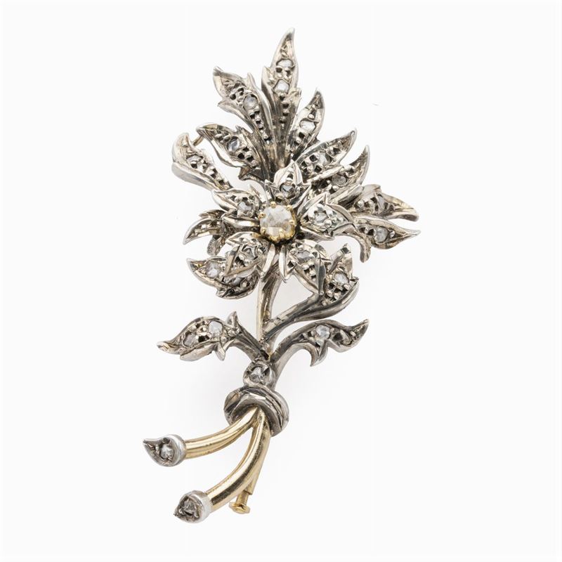 Spilla Ramage Floreale in Argento e Oro Giallo