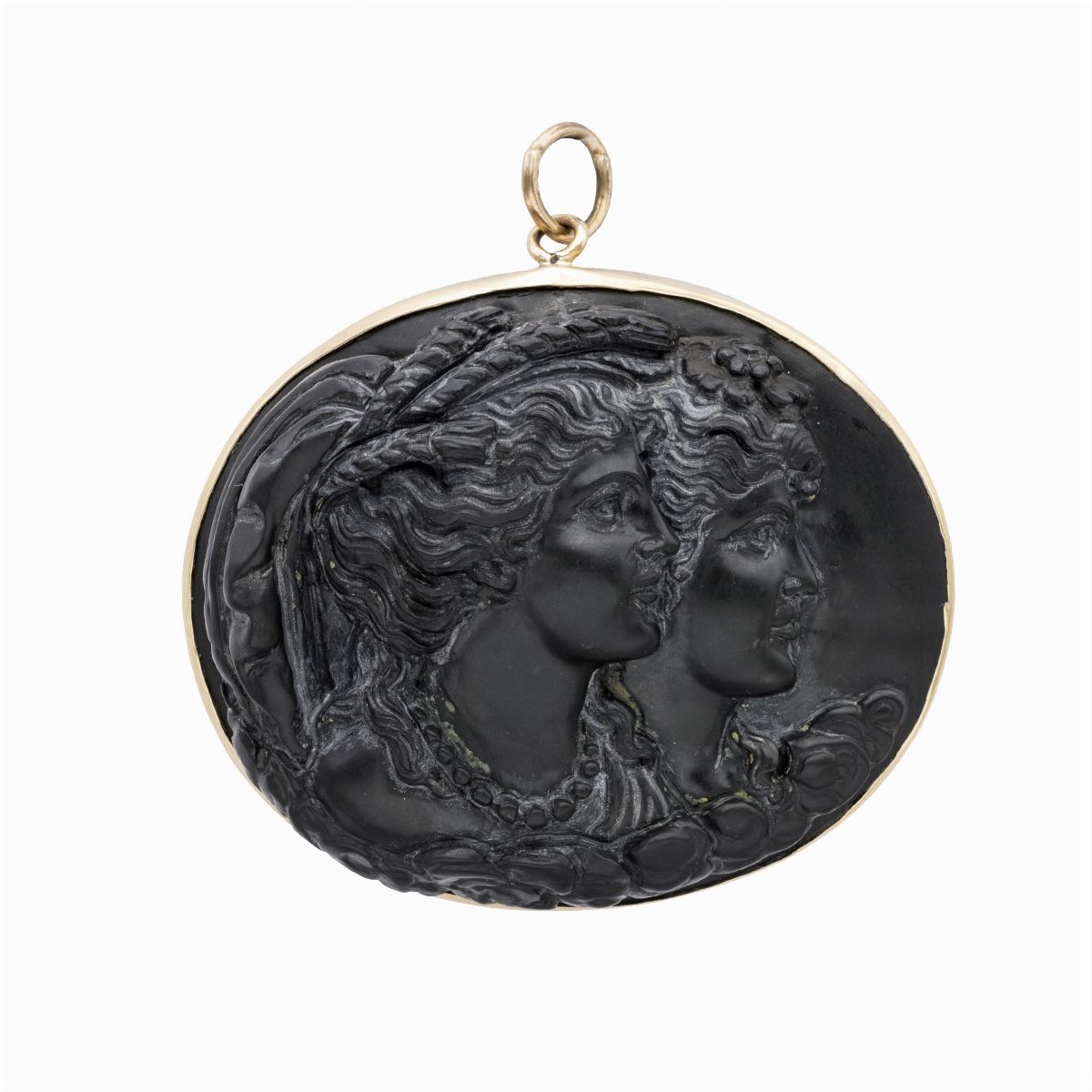 Antica Parure in Oro Giallo 12kt con Cammei in Pietra Lavica