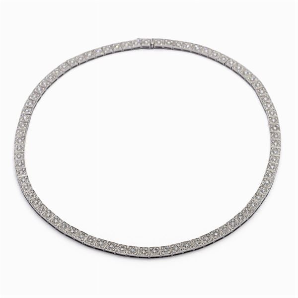 Collana rivière in oro bianco 18kt e diamanti  (anni 50/60)  - Asta Gioielli Orologi Fashion Vintage - Colasanti Casa d'Aste