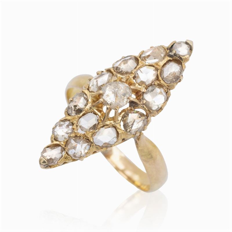 Anello a Losanga in Oro Giallo 14kt e Rose Diamante