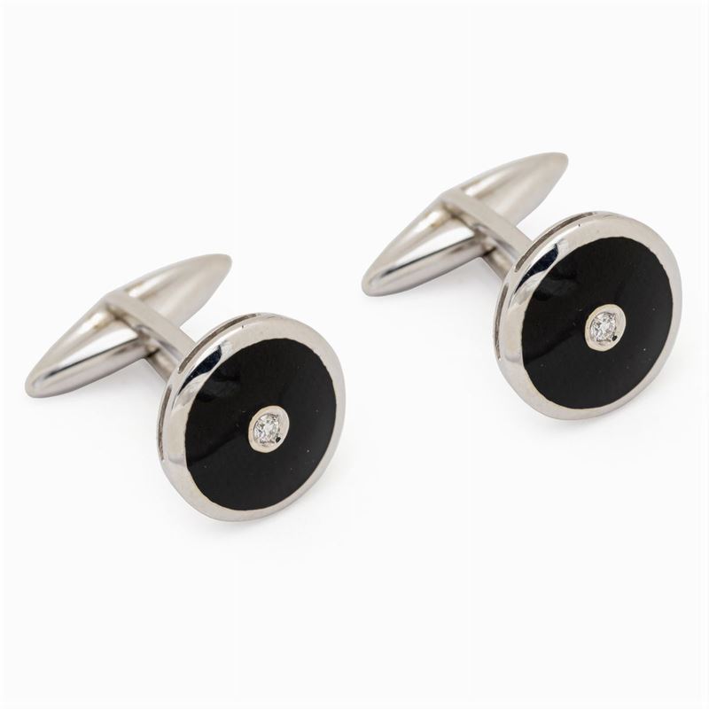 Gemelli Tondi in Oro Bianco 18kt e Onice Nero