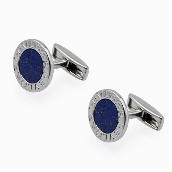 Bulgari, round silver and lapis lazuli cufflinks