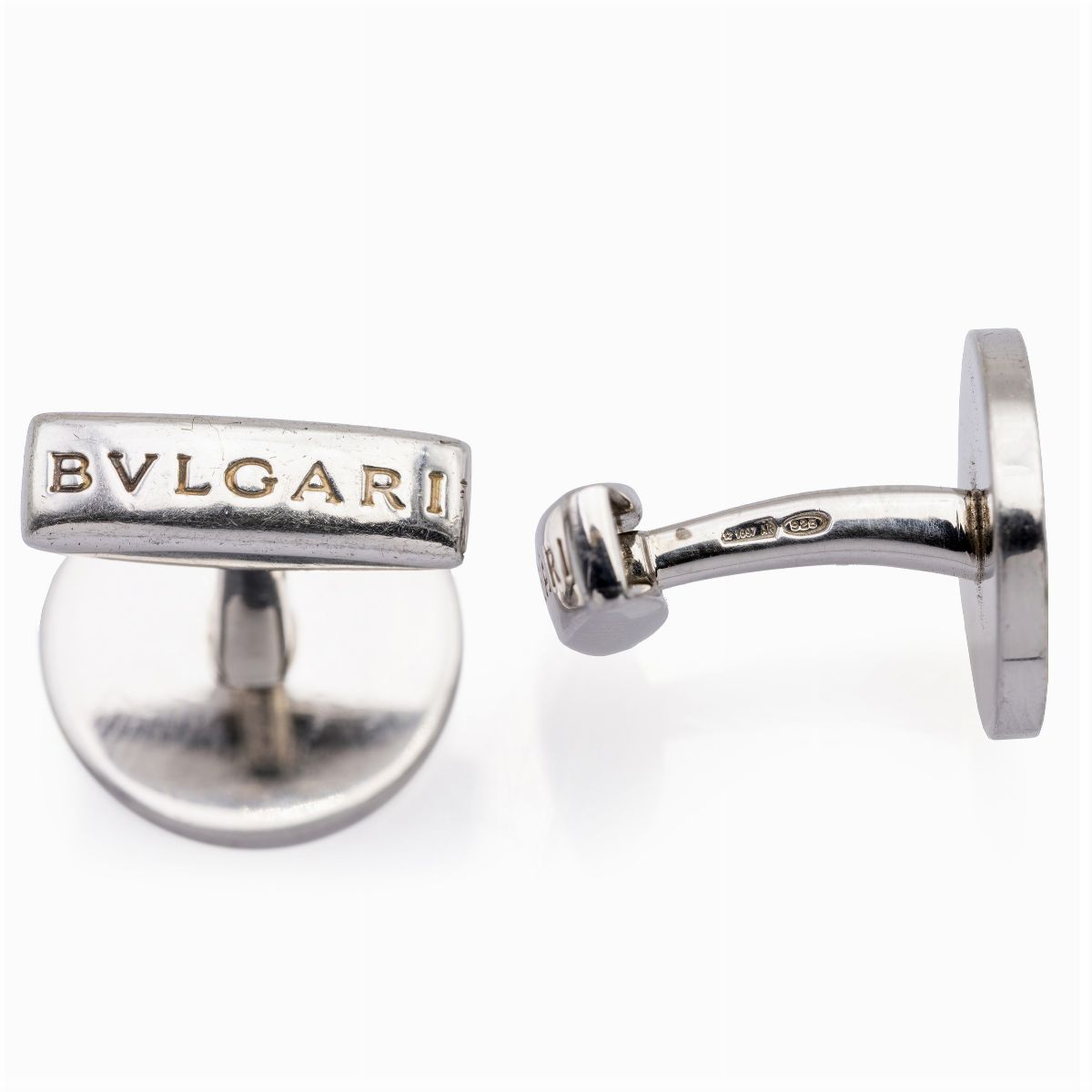 Bulgari, Gemelli Tondi in Argento e Smalto Blu Guilloché