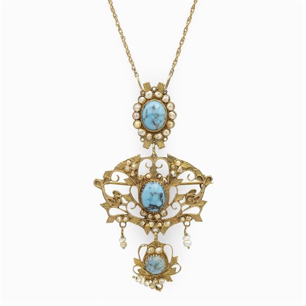 18kt yellow gold Necklace with pendant brooch