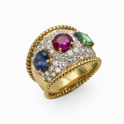 Anello a Fascia in Oro Giallo e Bianco 18kt
