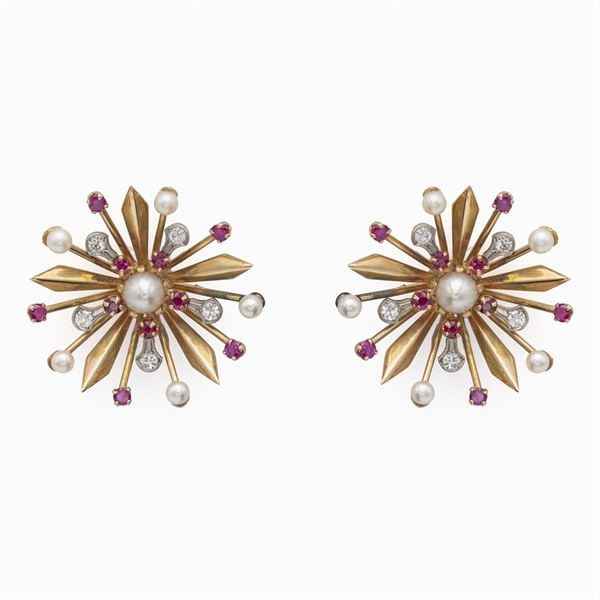 14kt yellow gold floral motif stud earrings  (1940/50s)  - Auction Fine Jewels Watches Fashion Vintage - Colasanti Casa d'Aste