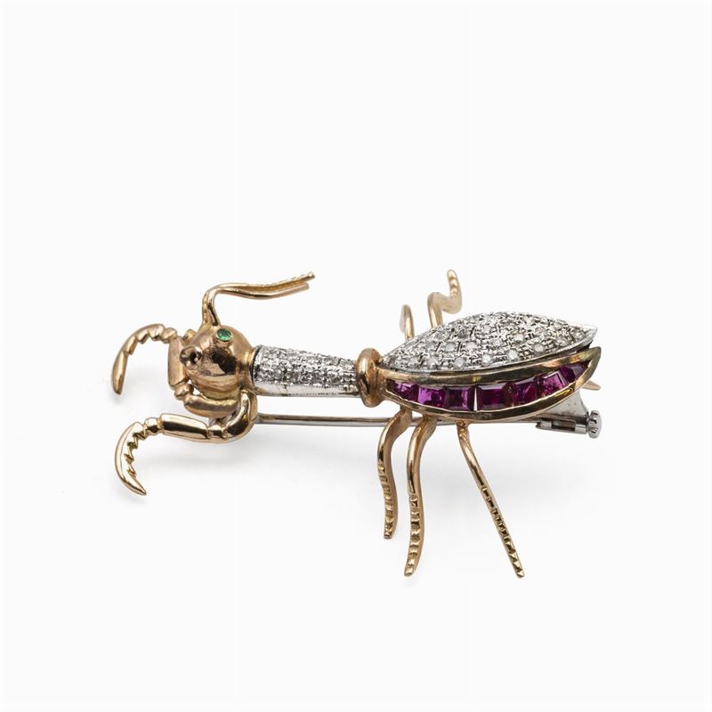 Spilla Formica in Oro Rosa e Bianco 18kt