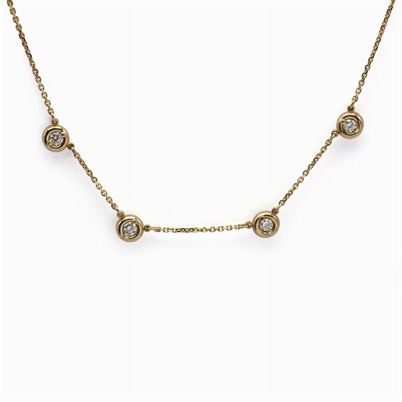 Collana in Oro Giallo 14kt con Quattro Diamanti
