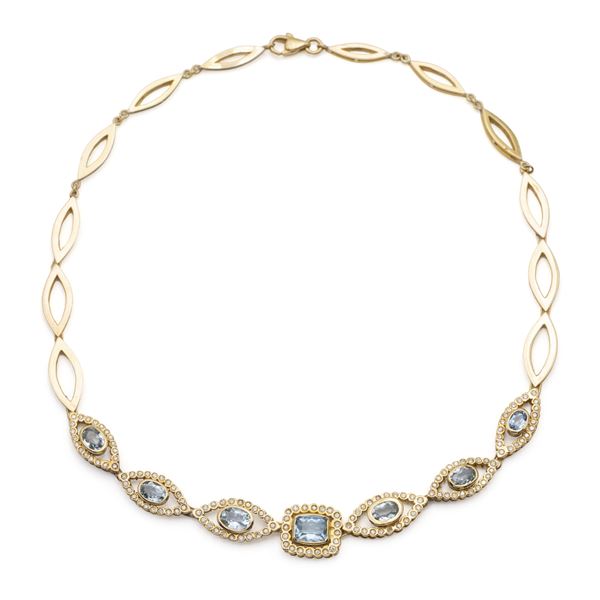 18kt yellow gold aquamarine and diamond collier